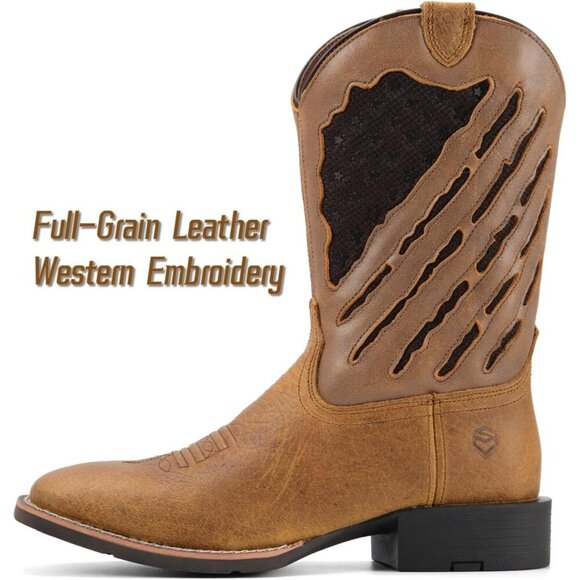 Men’s Faithful Brown Square Toe Leather Durable 10-inch Pull-on Wellington Boots main image 4